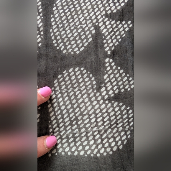 Kate Spade New York Lightweight Black Scarf White Spade Motif, Frayed Edges - Picture 8 of 10